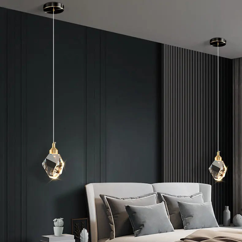 Modern Luxury Sparkling Crystal Stone Iron LED Pendant Light for Living Room BulbSquare