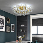 Modern Luxury Semicircular Dendritic Iron Crystal 10/12 Light Semi-Flush Mount Ceiling Light For Living Room