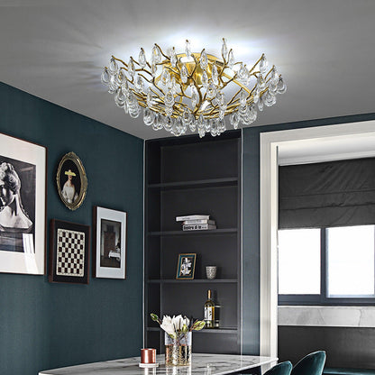 Modern Luxury Semicircular Dendritic Iron Crystal 10/12 Light Semi-Flush Mount Ceiling Light For Living Room