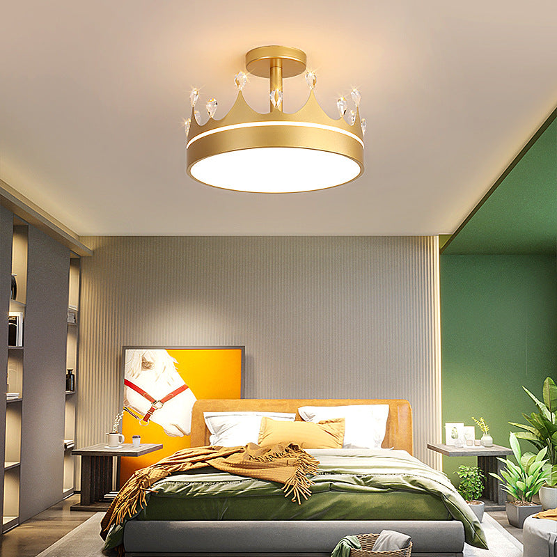 Cartoon Creative Crown LED Kids Semi-flush Mount Ceiling Light