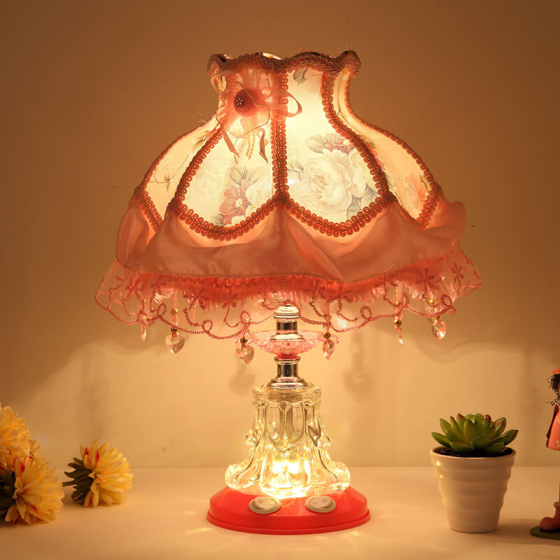 European Style Wedding Fabric Glass 1-Light Table Lamp Lumendat