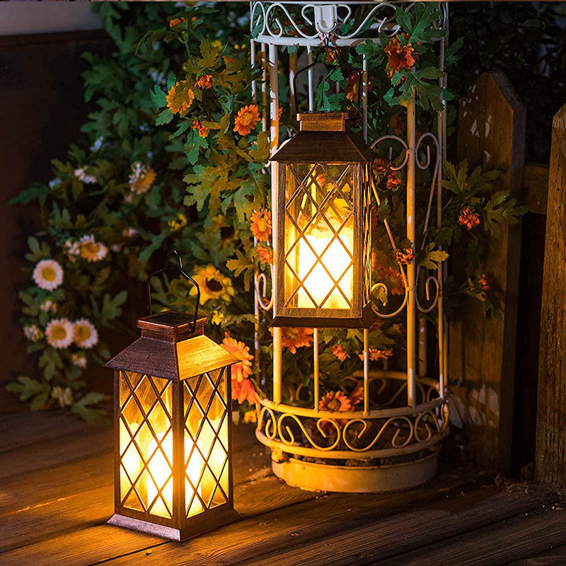 Traditional Vintage Solar Quadrangle Palace Light Iron Glass LED Outdoor Light For Garden Lumendat
