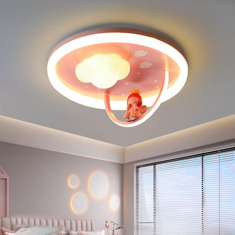 Lumendat Contemporary Creative Kids Cloud Round Resin Iron Acrylic LED Flush Mount Ceiling Light For Bedroom Lumendat