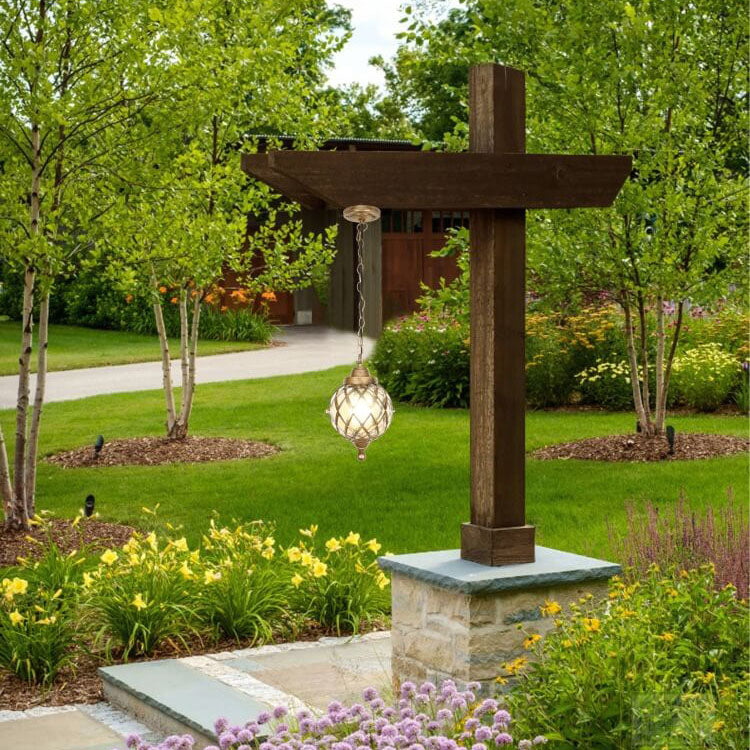 European Vintage Round Ball Die-cast Aluminum Glass Waterproof Outdoor 1-light Pendant Light BulbSquare