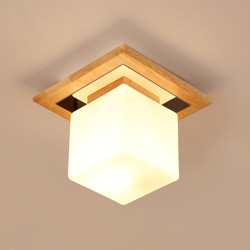 Nordic Minimalist Square Log Glass 1-Light Flush Mount Lighting Lumendat
