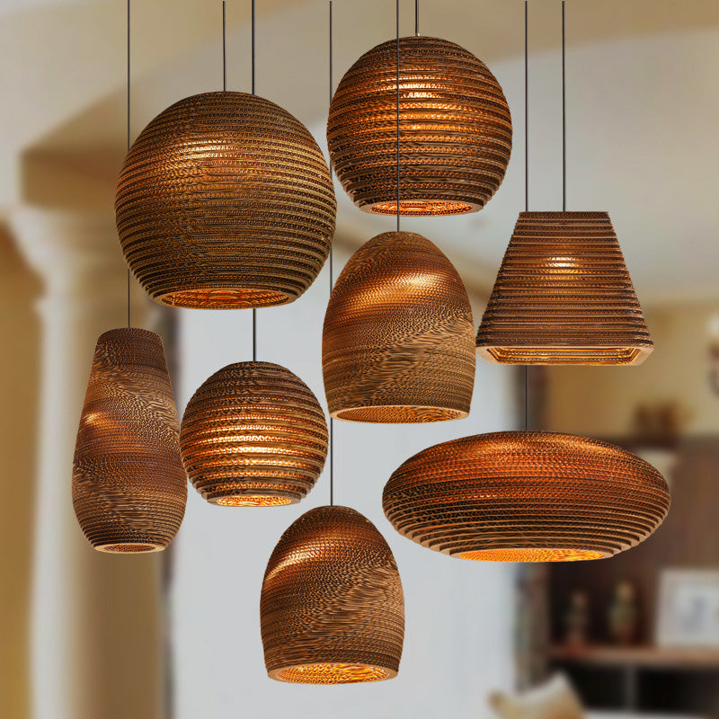 Contemporary Retro Paper Elliptic Spherical Bell Trapezoid Semicircle Polygonal 1-light Pendant Light for Dining Room