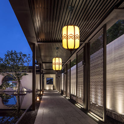 Modern Chinese Marble Lantern Outdoor Waterproof 1-Light Pendant Light
