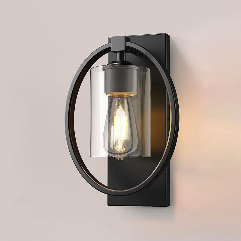 Industrial Retro Iron Circle Ring Glass Cylinder Shade 1-Light Wall Sconce Lamp Lumendat