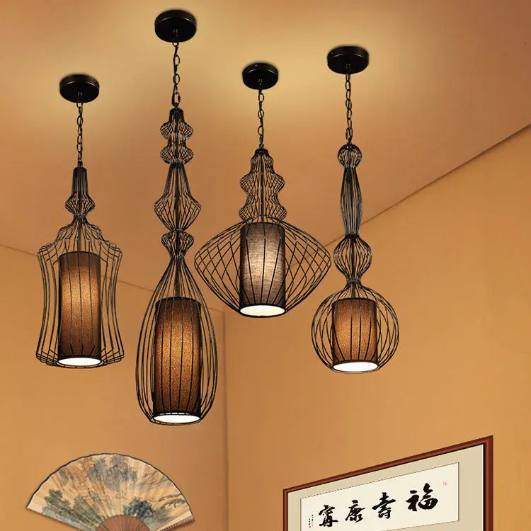 Contemporary Industrial Cage Iron Fabric 1-light Pendant Light for Living Room BulbSquare