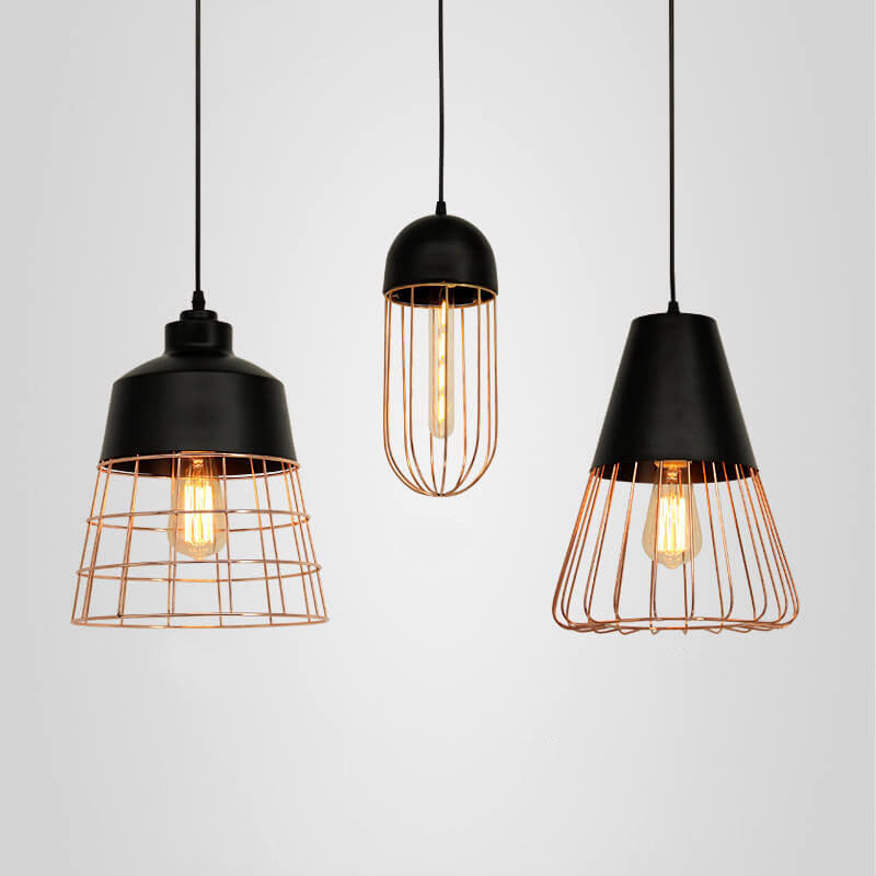 Nordic Creative Iron Cage Geometry 1-light Pendant Light BulbSquare