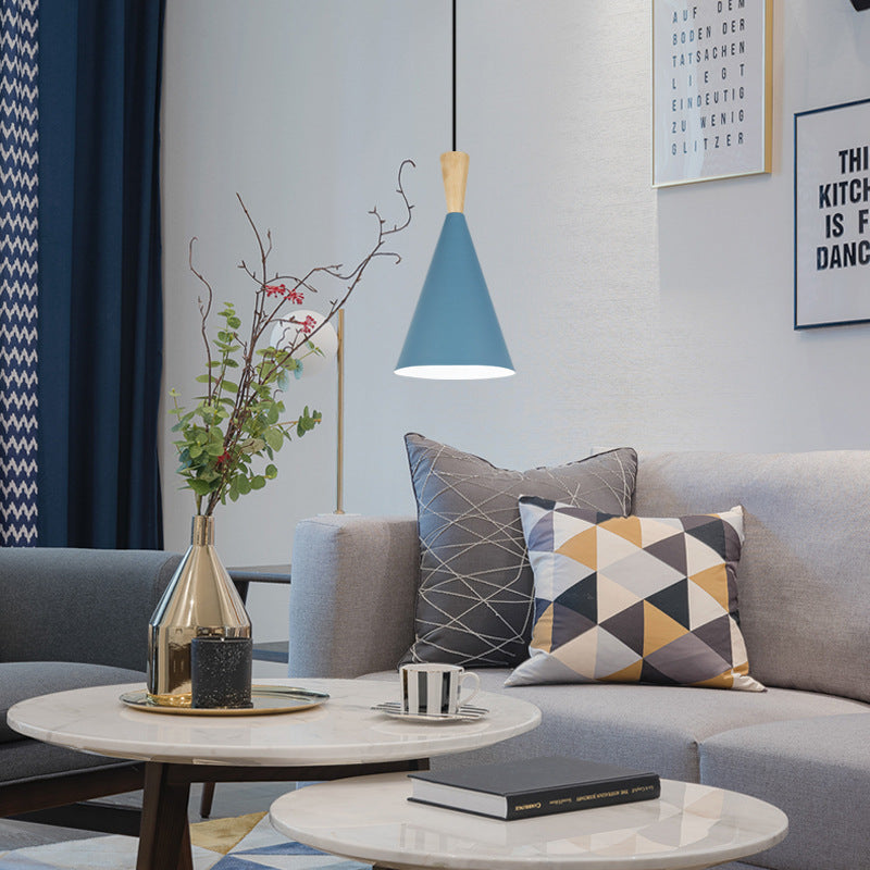 Contemporary Scandinavian Cone Round Aluminum 1-light Pendant Light for Bedroom BulbSquare