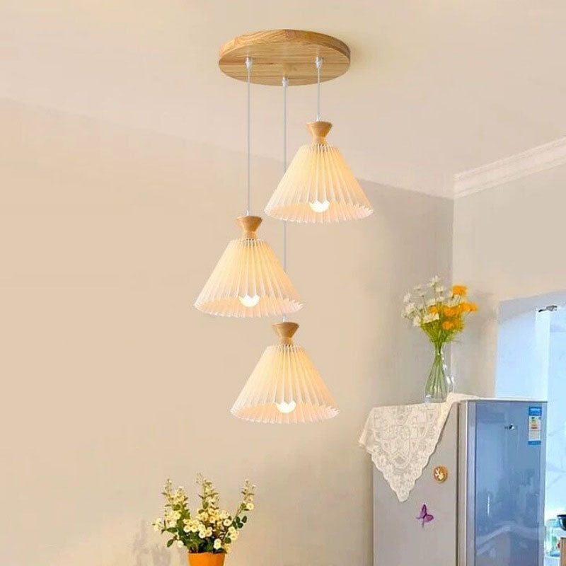 Nordic Wooden Pleated Cone 1/3 Light Island Light Chandelier BulbSquare