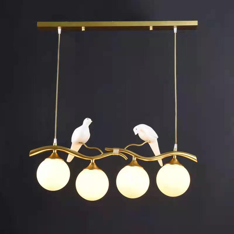 Contemporary Creative Resin Bird Glass Ball Shade 4-light Island Light Chandelier for Living Room