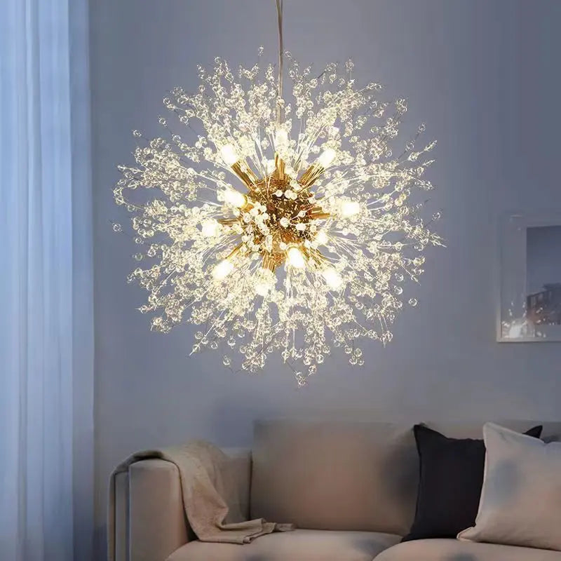 Contemporary Scandinavian Dandelion Metal Crystal 8/9/12/16 Light Chandelier for Bedroom modern luxury lighting fixture