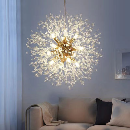 Contemporary Scandinavian Dandelion Metal Crystal 8/9/12/16 Light Chandelier for Bedroom