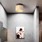 Modern Minimalist Cylinder Oval Dish Yellow Travertine 1-light Semi-flush Mount Ceiling Light for Living Room