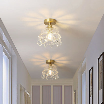 Modern Art Deco Brass Frame Crystal Round Glass Shade 1-light Semi-flush Mount Ceiling Light for Living Room