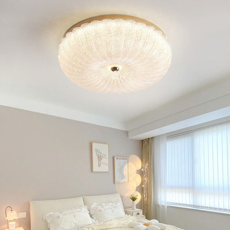 Modern Luxury Stainless Steel Glass Copper Round LED Semi-flush Mount Ceiling Light