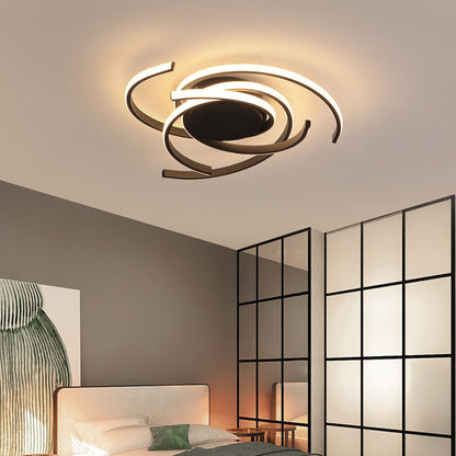 Modern Minimalist Aluminum Spiral Strip LED Flush Mount Ceiling Light for Bedroom