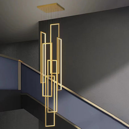 Modern Minimalist Iron Aluminum Silica Rectangular Square Ceiling Plate LED Chandelier for Stairway