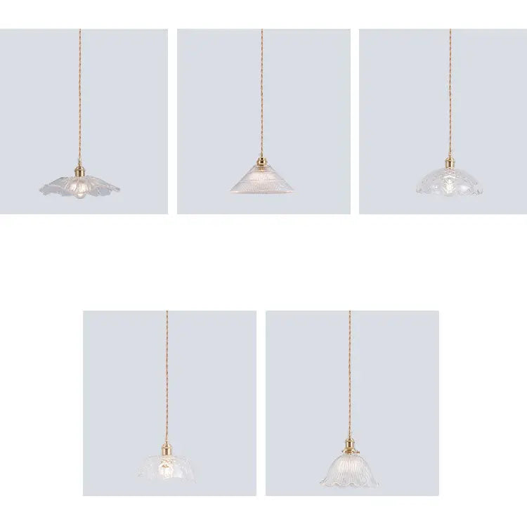 Nordic Vintage Clear Glass Flower Shape Brass 1-light Pendant Light Lumendat