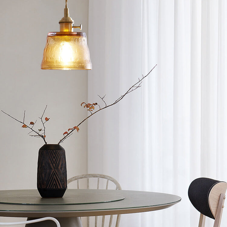 Vintage Glass Brass Drum 1-light Pendant Light