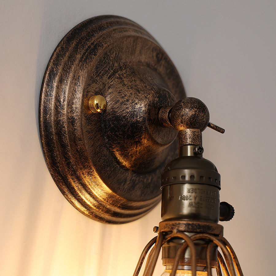 Traditional Vintage Cage Iron 1-Light Wall Sconce Lamp For Living Room Lumendat