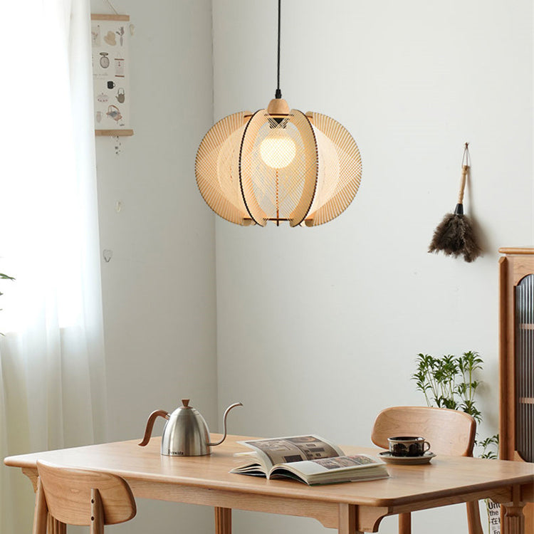 Traditional Japanese Pumpkin Round Twine Rope Wooden 1-light Pendant Light for Bedroom
