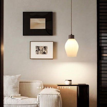 Traditional Japanese Walnut Glass Ball Round Bottle Ribbed 1-light Pendant Light for Dining Room