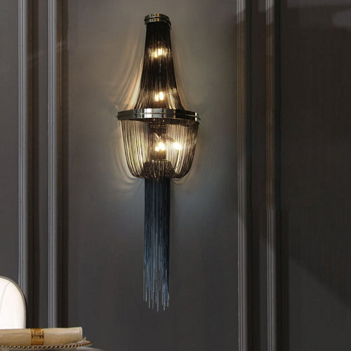 Traditional Vintage Aluminum Iron Tassel Sprocket 4-Light Wall Sconce Lamp For Living Room