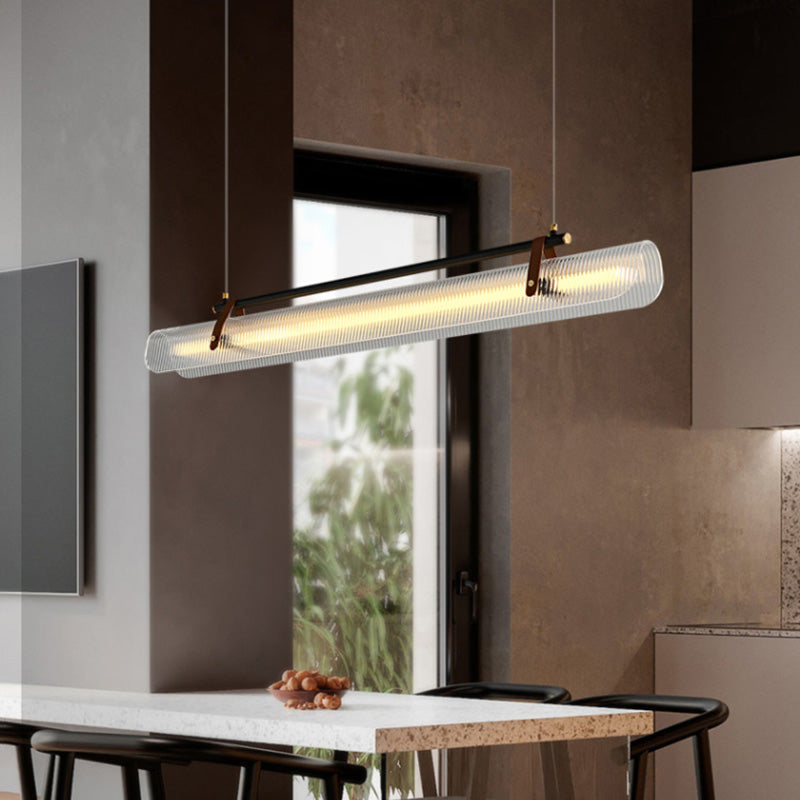 Modern Minimalist Leather Acrylic Linear LED Island Light Pendant Light for Living Room
