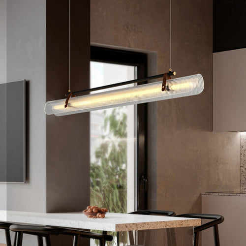 Modern Minimalist Leather Acrylic Linear LED Island Light Pendant Light for Living Room