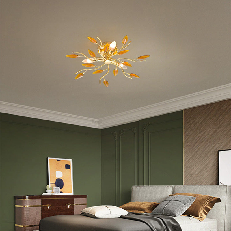 Nordic Light Luxury Leaves 3-light Semi-flush Mount Ceiling Light