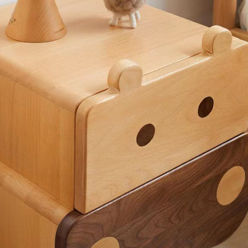 Lumendat Contemporary Creative Kids Rectangular Bear Beech Wood Nightstand 1-Drawer For Bedroom Lumendat