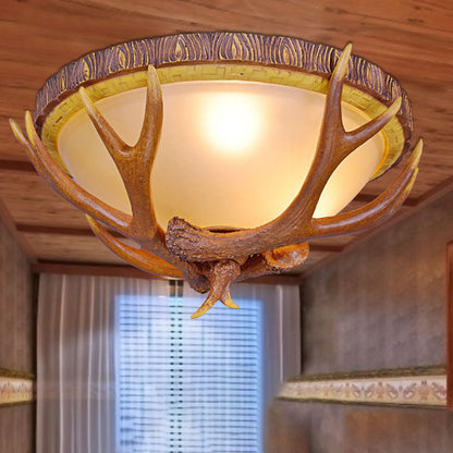 Vintage Industrial Antler Resin Glass Round 2/3/5 Light Flush Mount Ceiling Light