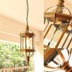 Contemporary Retro Hexagonal Lantern Glass Aluminum 1-light Waterproof Pendant Light for Outdoor Patio BulbSquare