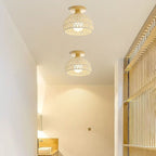 Traditional Japanese Rattan Art Round 1-Light Semi-Flush Mount Ceiling Light For Entryway Lumendat