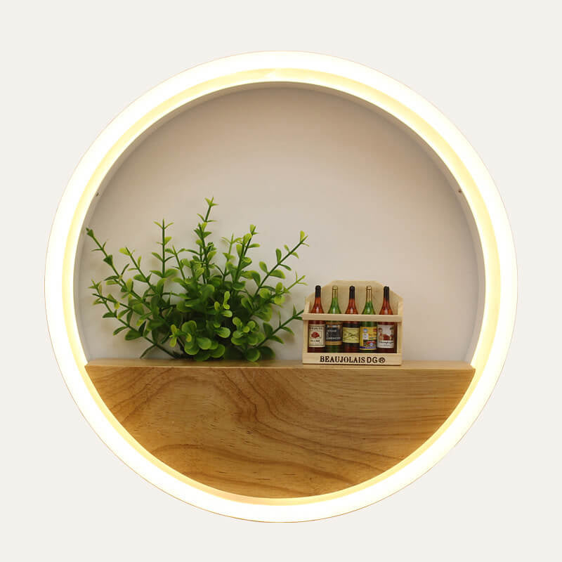 Creative Solid Wood Acrylic Storage Decoration Round LED Wall Sconce Lamp Lumendat