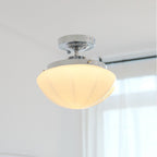Contemporary Scandinavian Cream Round Iron Glass 1-Light Semi-Flush Mount Ceiling Light For Living Room