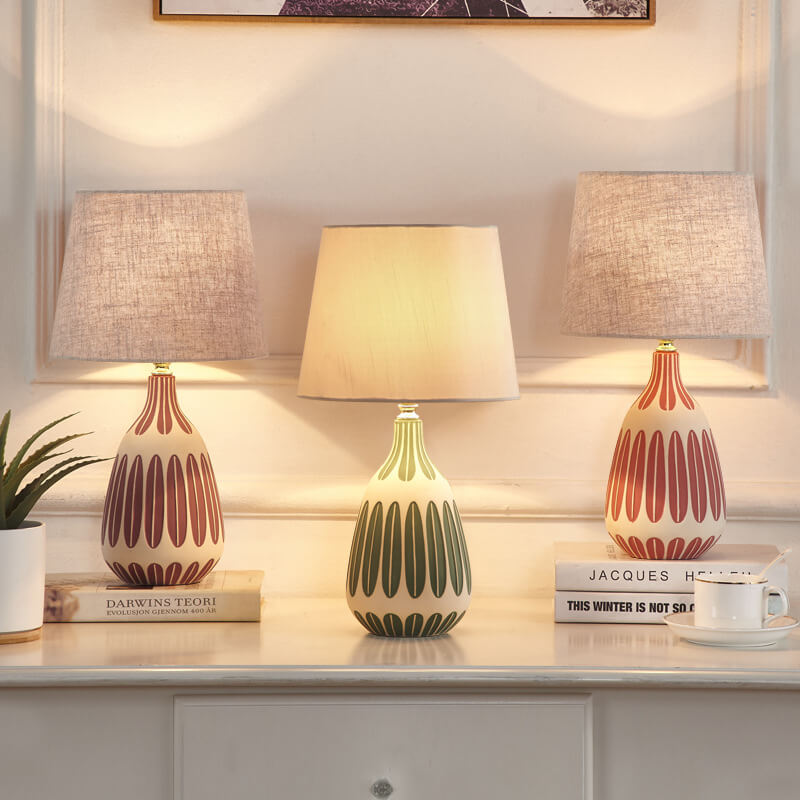 Nordic Vertical Pattern Ceramic Fabric 1-Light Table Lamp Lumendat