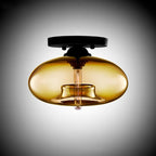 Contemporary Creative Flat Oval Iron Glass 1-light Semi-flush Mount Ceiling Light for Living Room BulbSquare