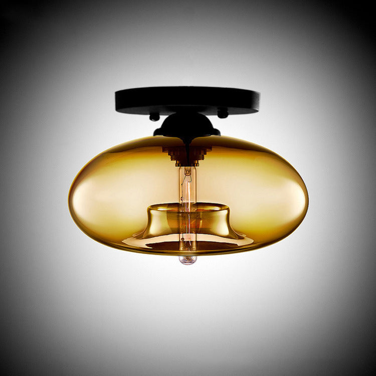 Contemporary Creative Flat Oval Iron Glass 1-light Semi-flush Mount Ceiling Light for Living Room