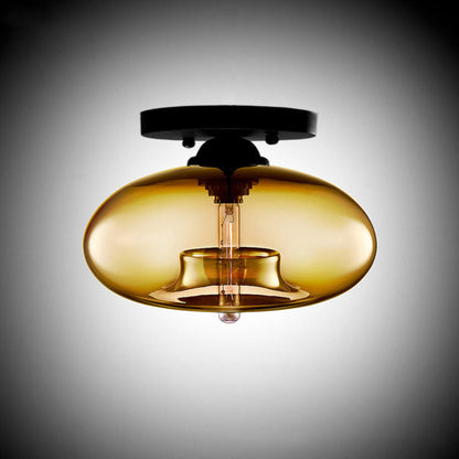 Contemporary Creative Flat Oval Iron Glass 1-light Semi-flush Mount Ceiling Light for Living Room
