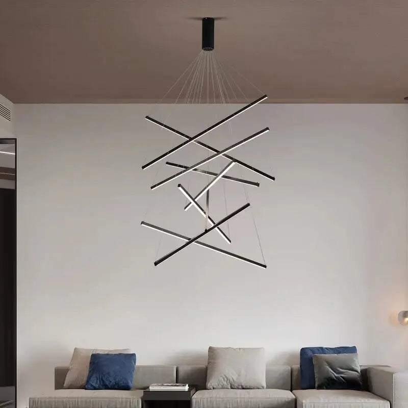 Nordic Light Luxury Iron Aluminum Geometric Line Combination LED Chandelier Lumendat