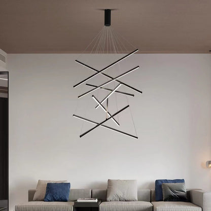 Nordic Light Luxury Iron Aluminum Geometric Line Combination LED Chandelier