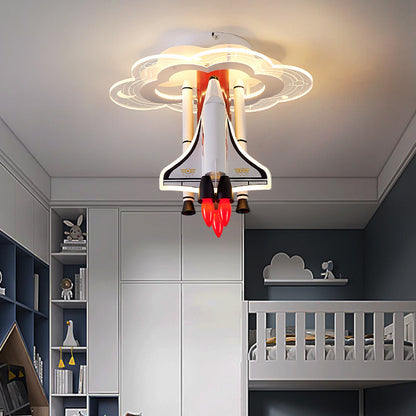 Contemporary Creative Iron Cartoon Aerospace Rocket Acrylic LED Kids Flush Mount Ceiling Light for Living Room