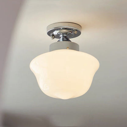 Contemporary Simplicity Iron Glass Egg Tart Shape 1-Light Semi-Flush Mount Ceiling Light For Living Room