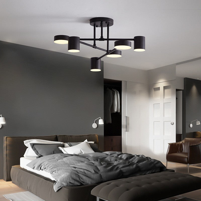 Contemporary Nordic Iron Aluminum Acrylic Round Cylinder Branch LED Semi-flush Mount Ceiling Light for Living Room