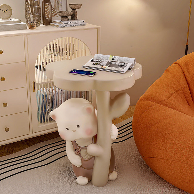 Lumendat Contemporary Creative Kids Cat Flower Resin End Table 1-Tray For Bedroom Lumendat