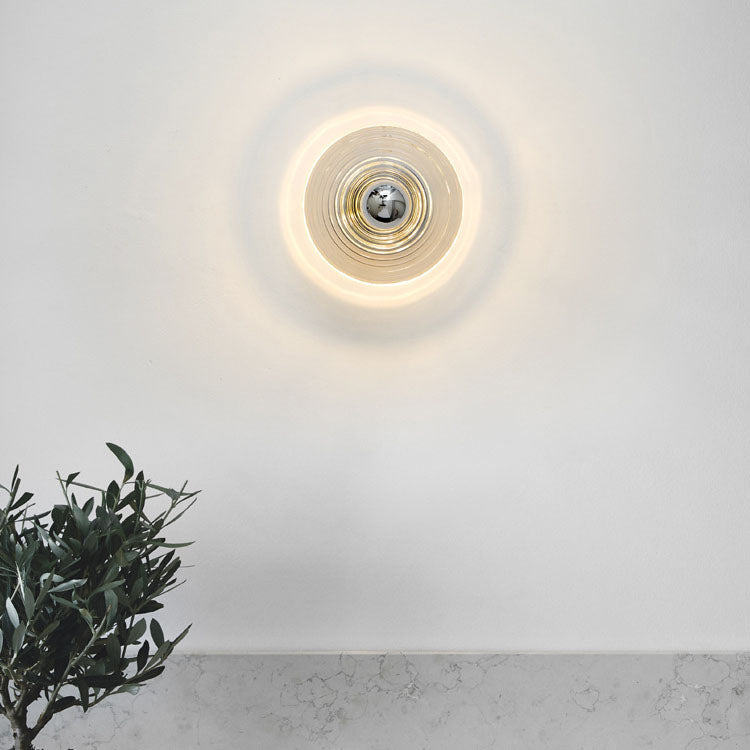 Modern Art Deco Wave Pattern Round Glass 1-Light Wall Sconce Lamp For Bedroom Lumendat